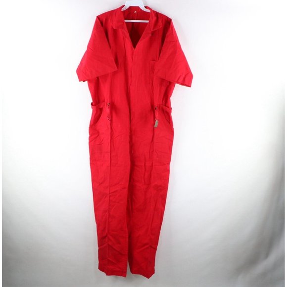 Vintage 60s XL North & Judd Brass Buckle Short Sleeve Disco Flight Suit Red USA